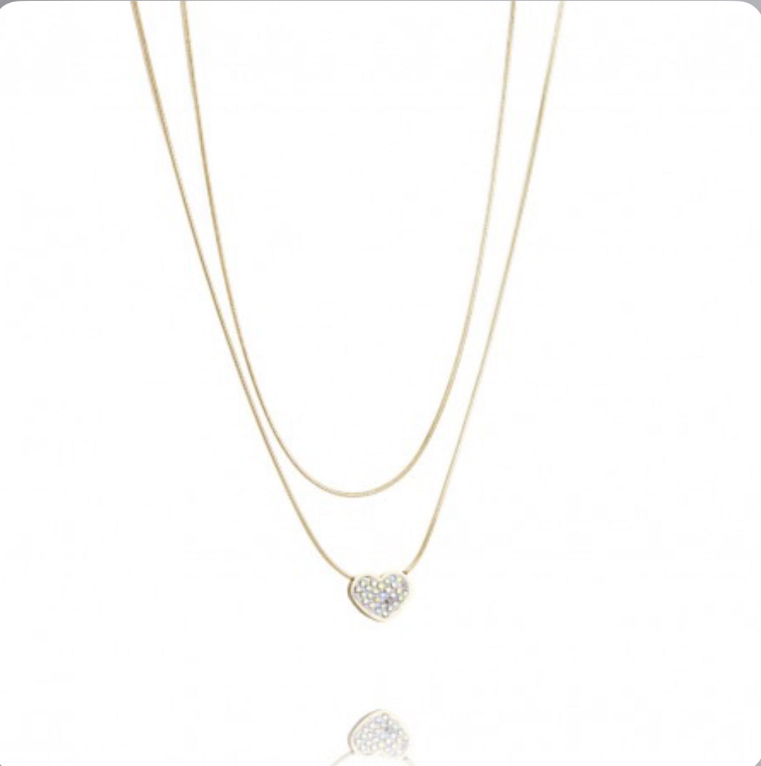 Naszyjnik złoty podwójny z sercem z cyrkoniami
