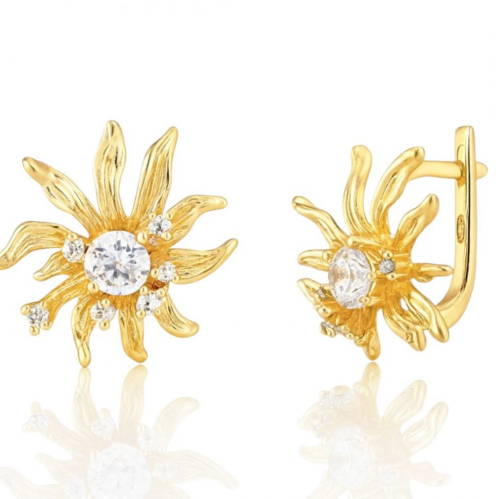 Kolczyki złote słoneczniki z cyrkoniami