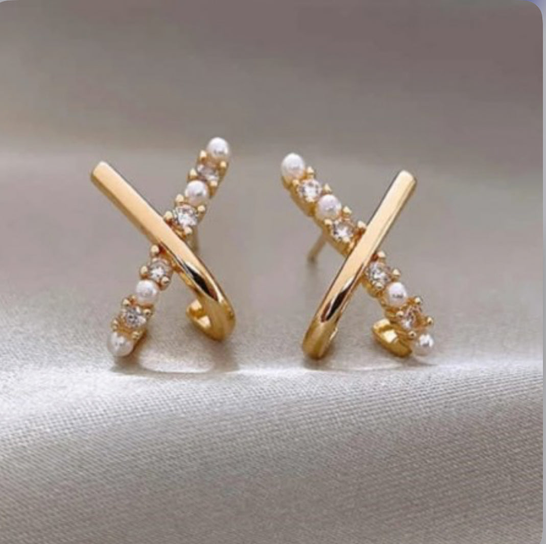 Kolczyki złote z perłami i cyrkoniami