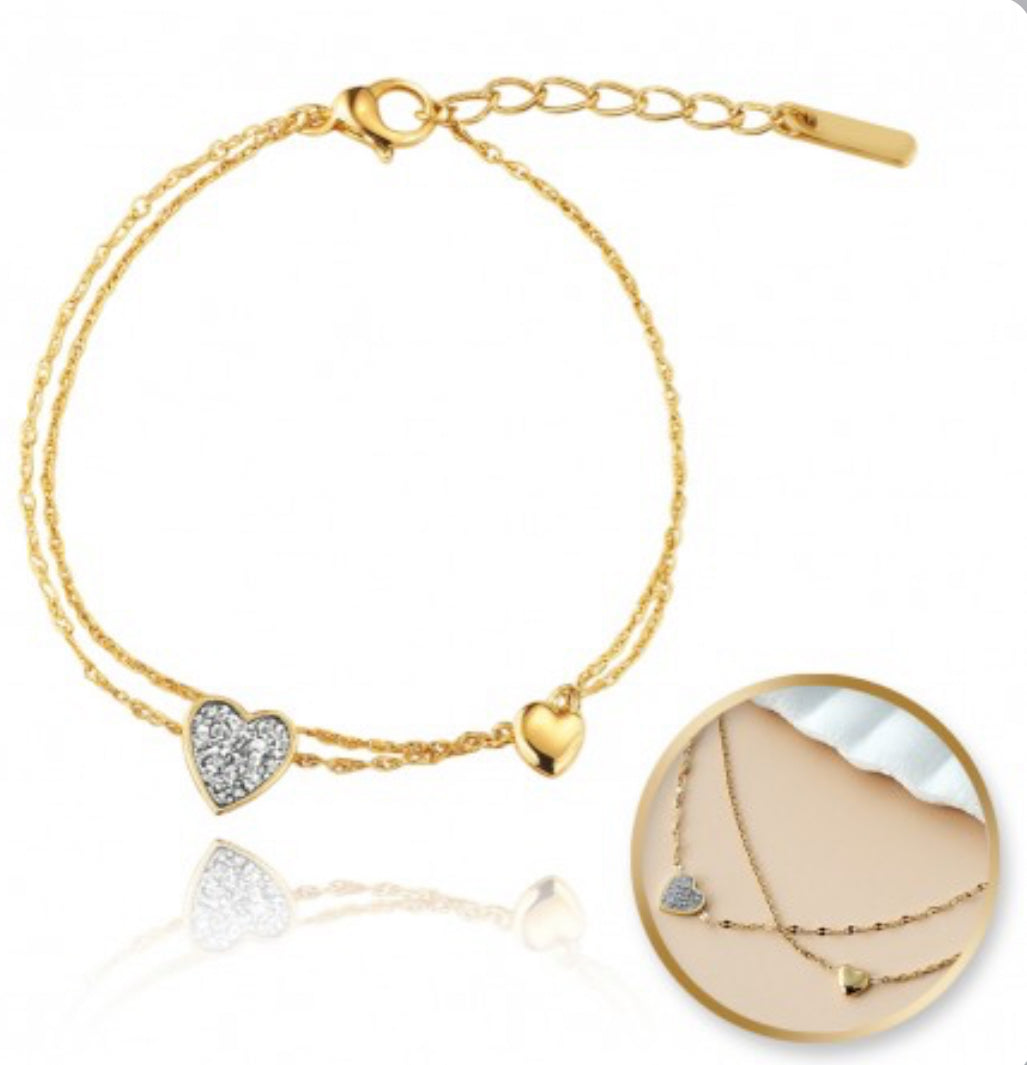 Bransoletka złota podwójna z sercami