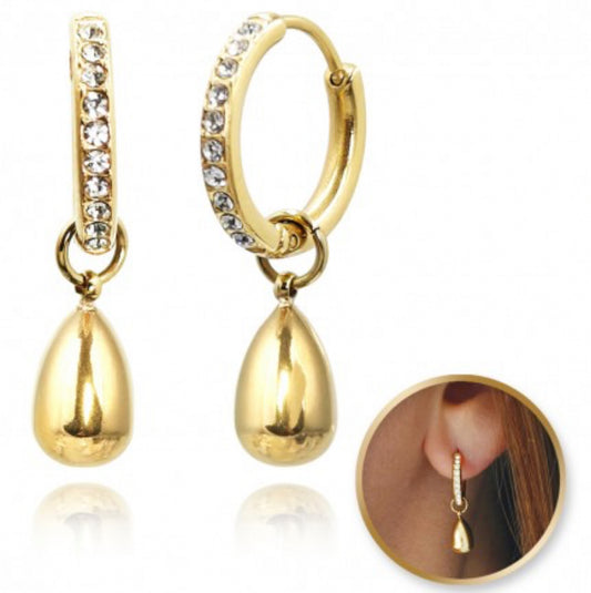 Kolczyki złote z cyrkonią i kroplą