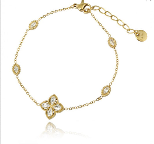 Bransoletka złota z kwiatem i cyrkoniami