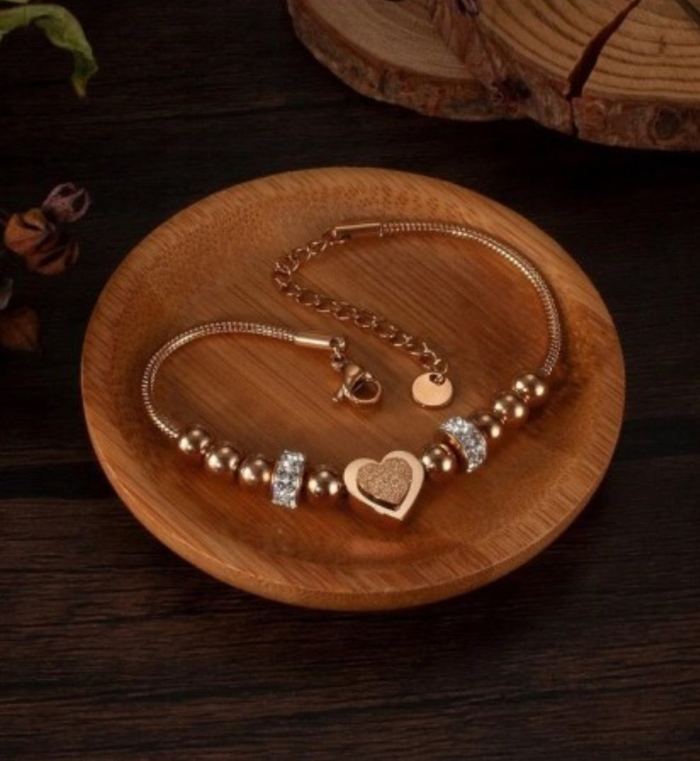 Bransoletka złota z sercem i cyrkoniami