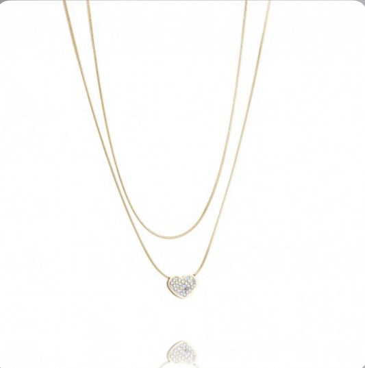 Naszyjnik złoty podwójny z sercem z cyrkoniami