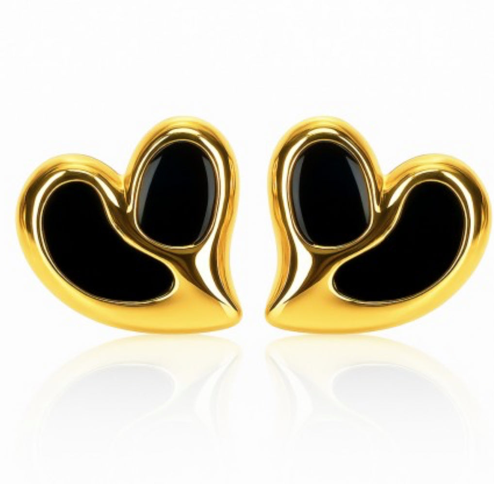 Kolczyki złote serca z masą perłową