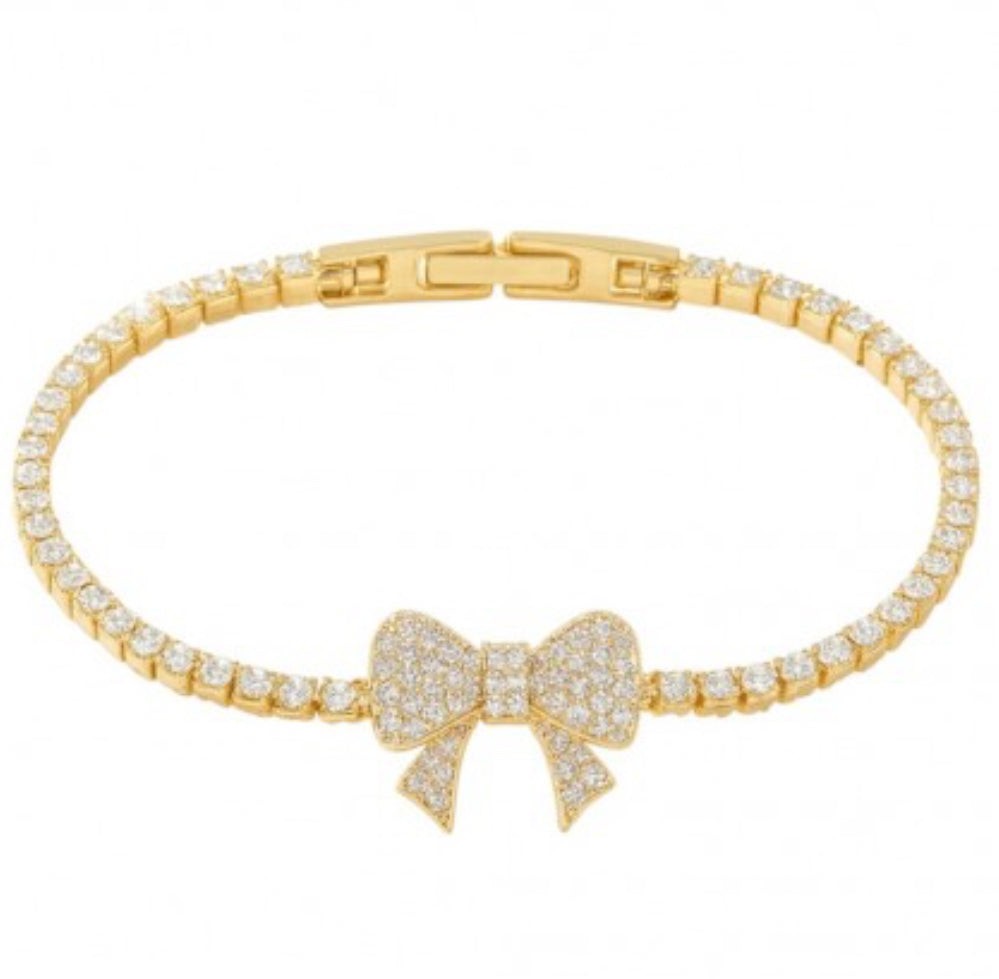 Bransoletka złota z cyrkoniami i kokardą