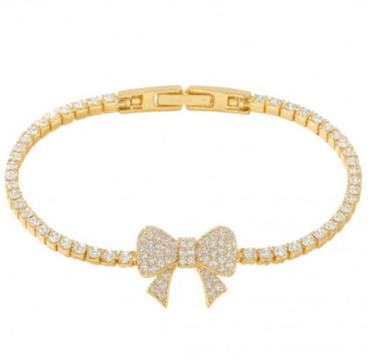 Bransoletka złota z cyrkoniami i kokardą