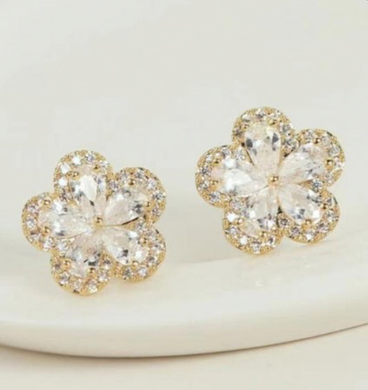 Kolczyki złote kwiatki z cyrkoniami