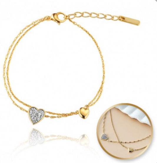 Bransoletka złota podwójna z sercami